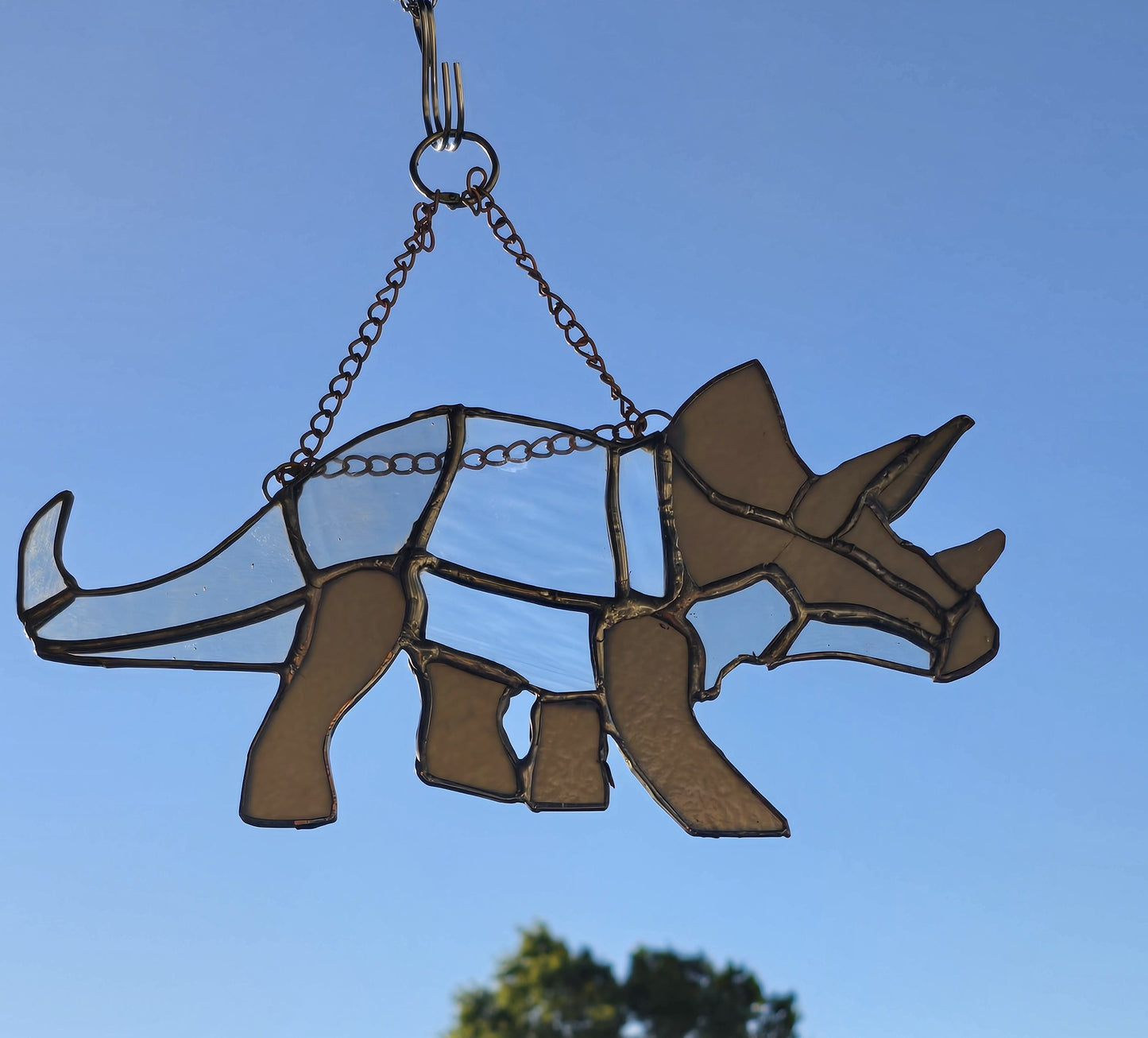 Triceratops Glow – Handmade Stained Glass Dinosaur Ornament