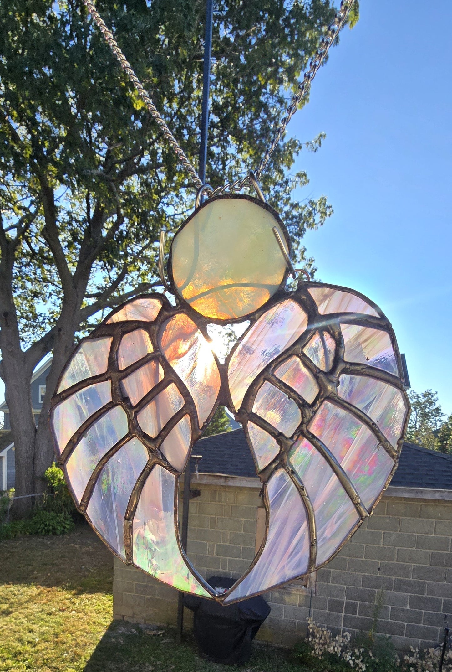 Celestial Wings – Handmade Stained Glass Pendant with Iridescent Glass