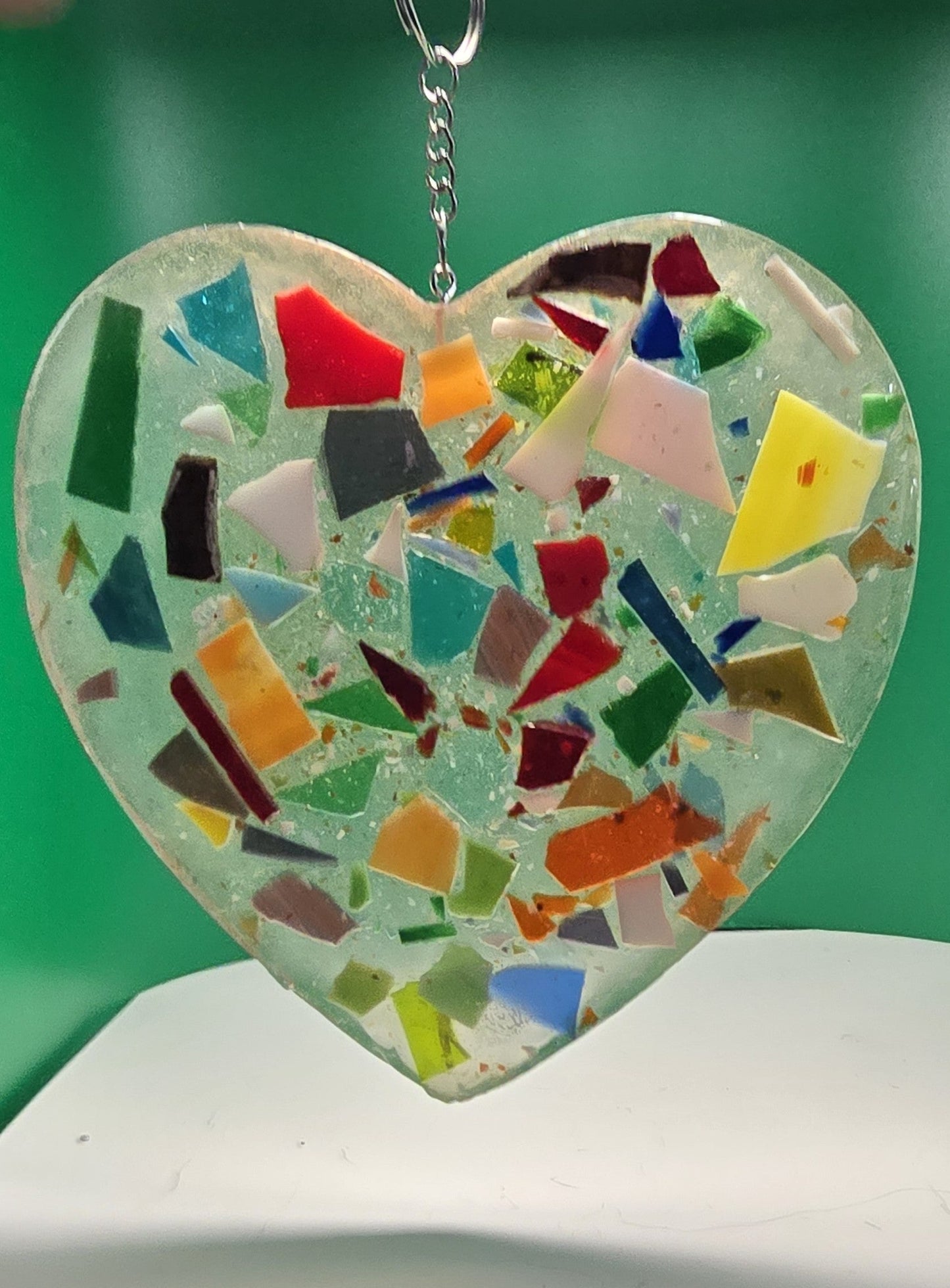 Resin Heart with random colored glass