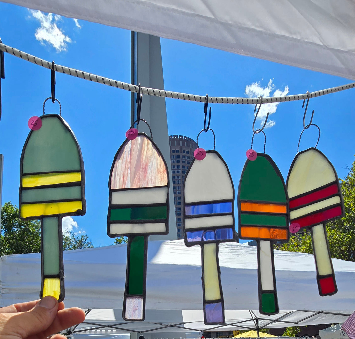 Handmade Stained Glass Buoy Suncatcher – Coastal Nautical Window Decor (Custom Colors Available)