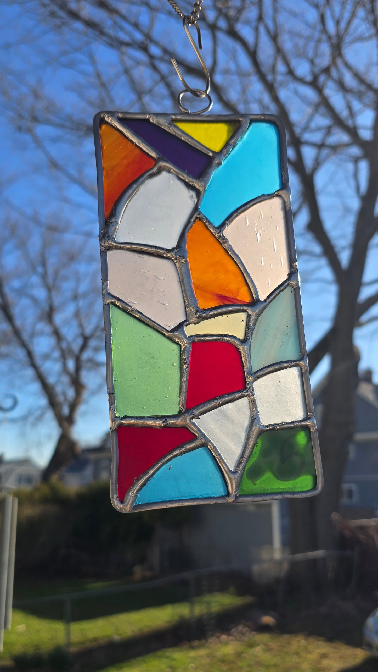 Sea‑Glass Inspired Stained Glass Panel – Tumbled & Hand‑Soldered