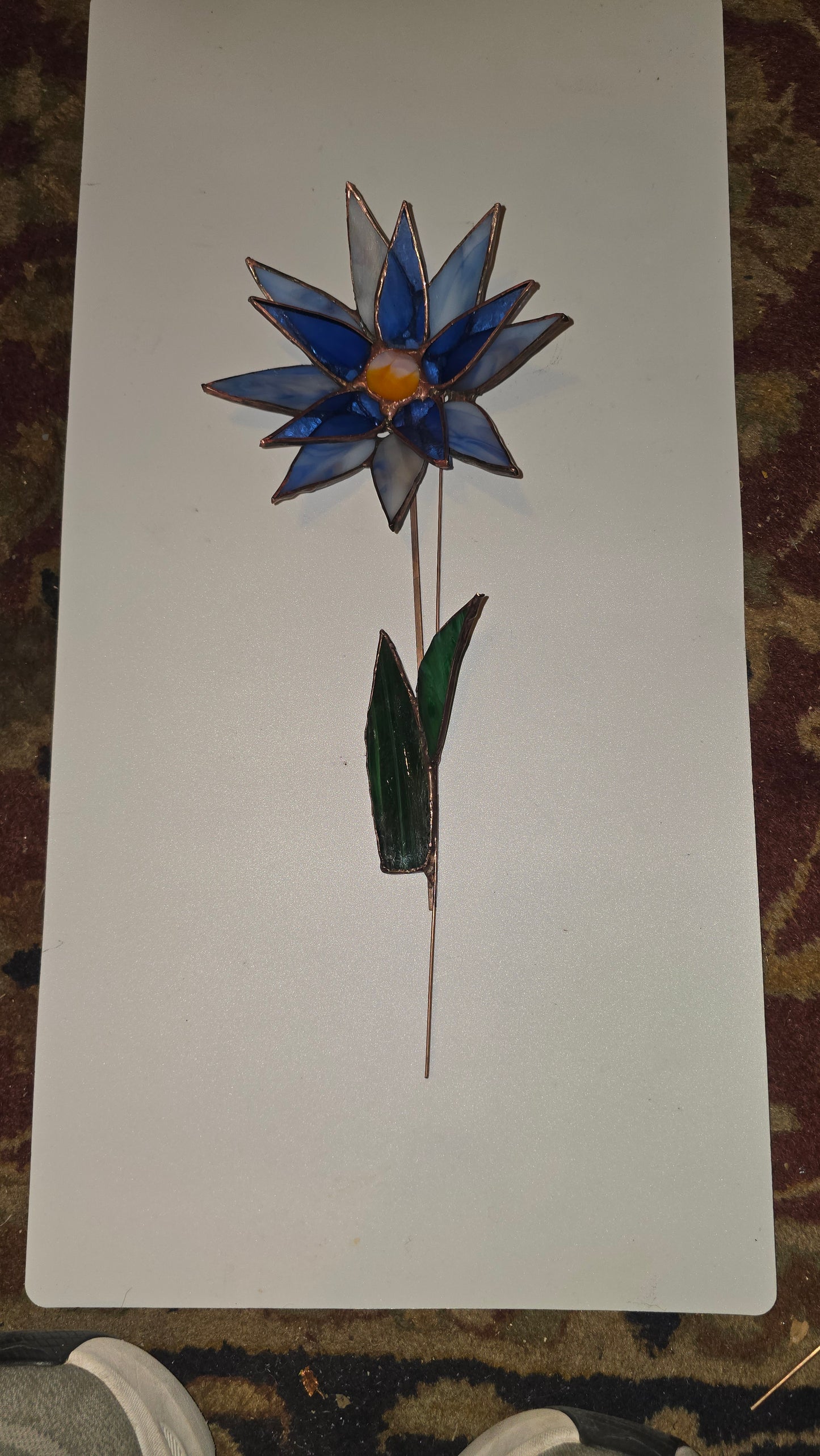 Blue Starburst Stained Glass Flower – 3D Design