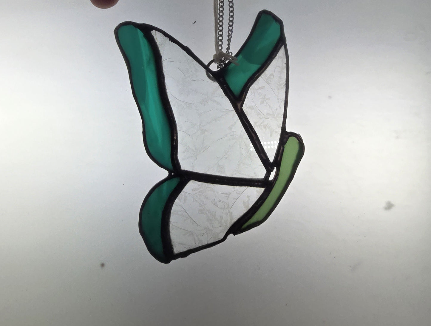 Clear & Teal Butterfly Stained Glass Suncatcher