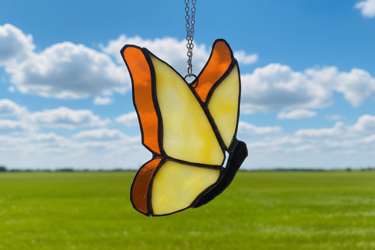 Gold & Orange Butterfly Stained Glass Suncatcher