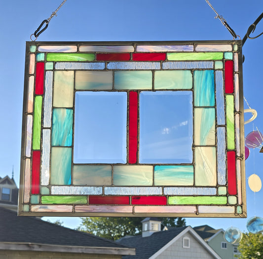 Jewel Window – Geometric Stained Glass Panel with Clear Textured Glass
