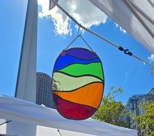 Colorful Oval Stained Glass Suncatcher – Handmade Rainbow Glass Art for Windows