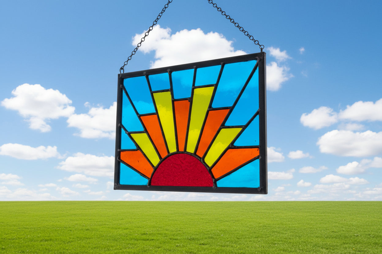 Stained Glass Sun Panel  Handcrafted 8.5 x 11 Hanging Art