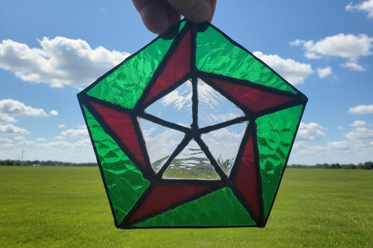 Hexagon with green, orange and clear glass