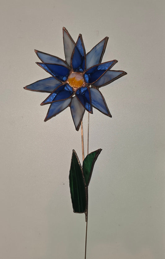 Blue Starburst Stained Glass Flower – 3D Design