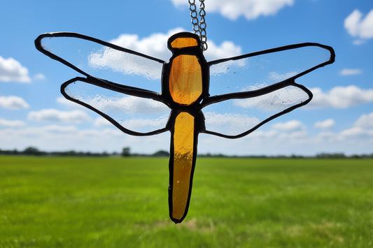 Amber Dragonfly  Stained Glass Suncatcher