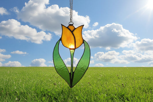 Orange Tulip  Stained Glass Suncatcher