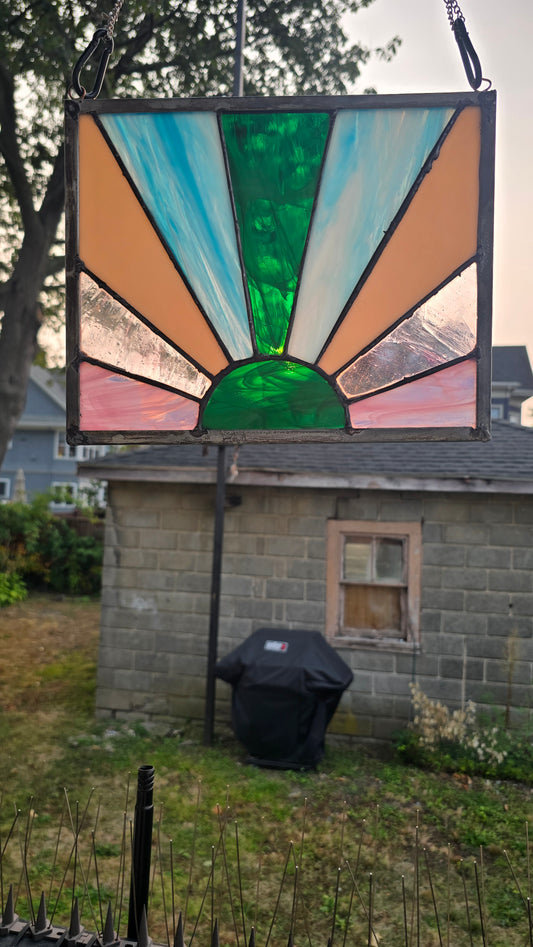 Verdant Sunburst – Stained Glass Panel