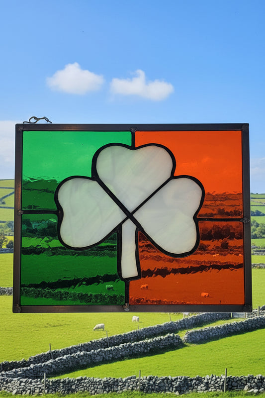 White Shamrock Panel - with Green and Orange