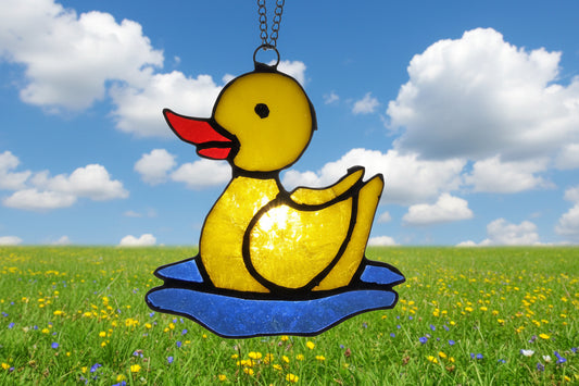 Yellow Duck  Stained Glass Suncatcher