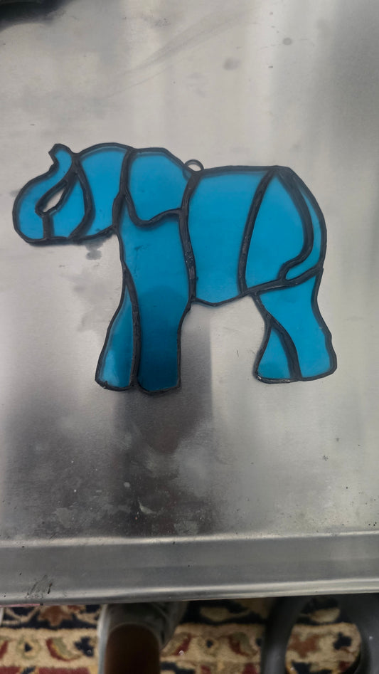 Handmade Stained Glass Elephant Suncatcher - Made with Rare 1983 West German Glass