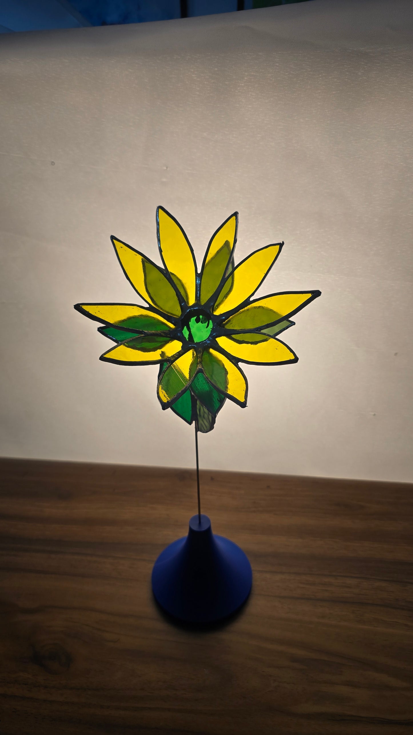Stained Glass Flower with Brass Stem – Handcrafted Art in Custom Base