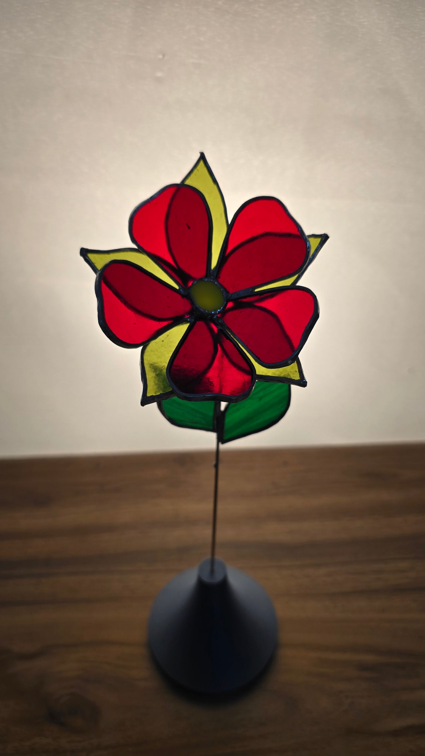 Stained Glass Flower with Brass Stem – Handcrafted Art in Custom Base