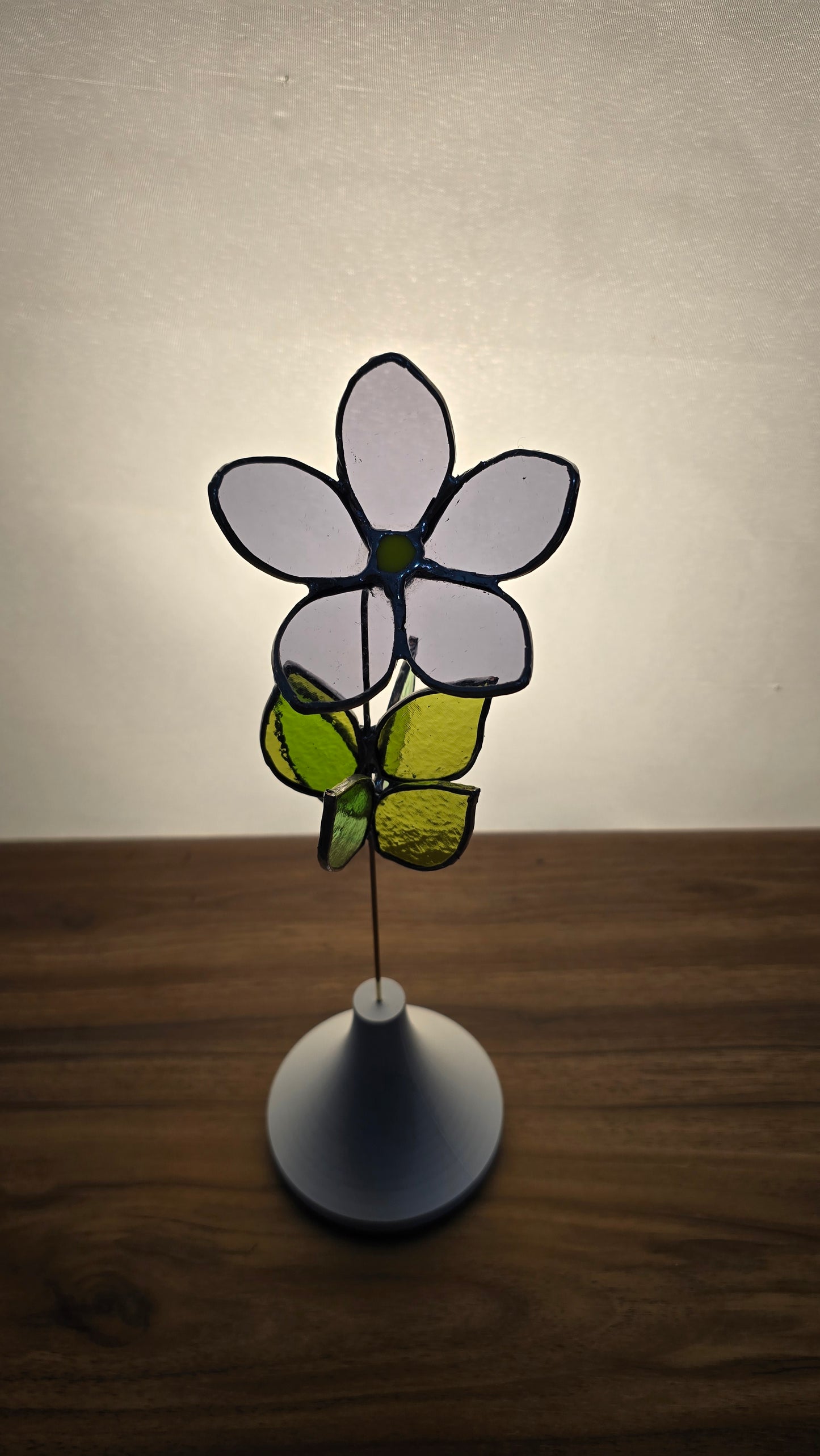 Stained Glass Flower with Brass Stem – Handcrafted Art in Custom Base