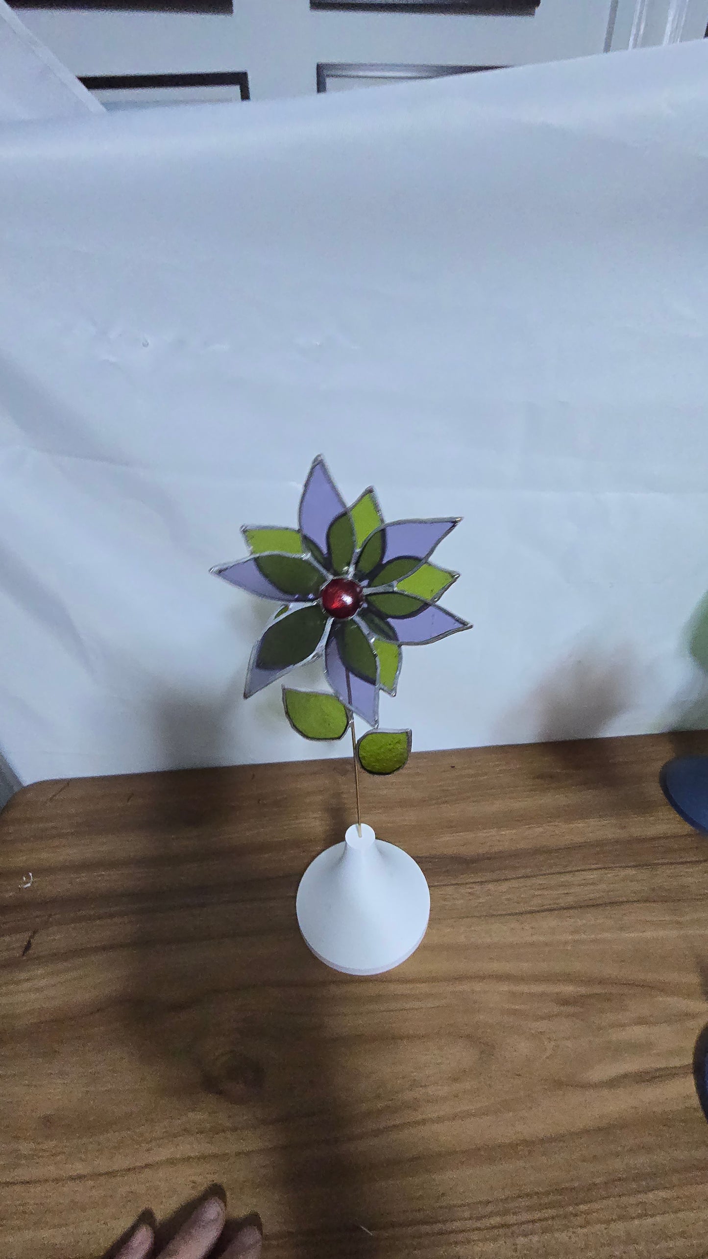 Stained Glass Flower with Brass Stem – Handcrafted Art in Custom Base